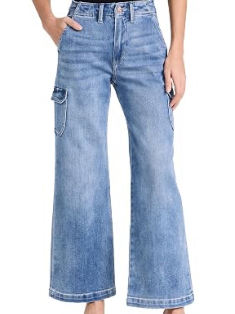 Paige Wide Leg Cargo Pocket Jeans in Light Blue